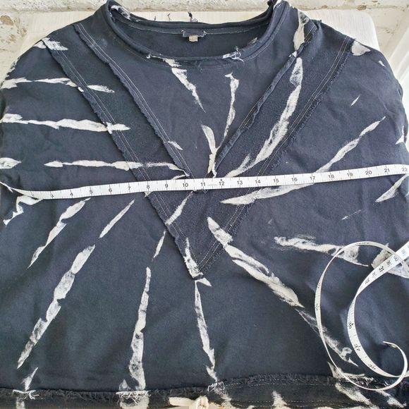 Black Balloon Sleeve Tie Dye Sweatshirt Distressed Top Grunge Gym Casual SZ L - Picture 7 of 8